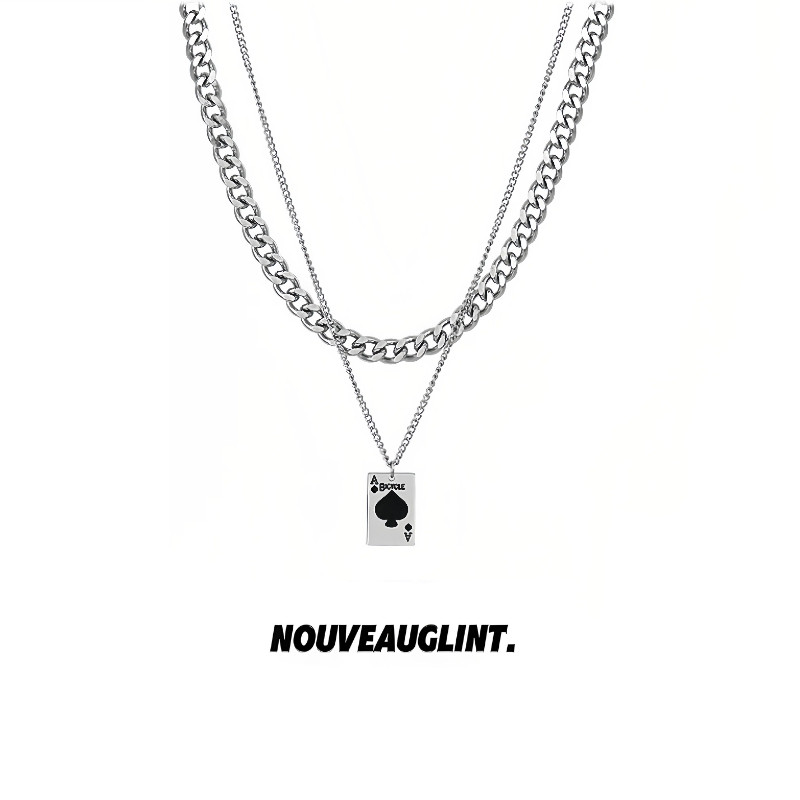 NG扑克牌黑桃A吊坠叠戴钛钢项链女长款轻奢小众高级感毛衣链男士