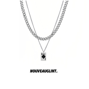 NG扑克牌黑桃A吊坠叠戴钛钢项链女长款轻奢小众高级感毛衣链男士