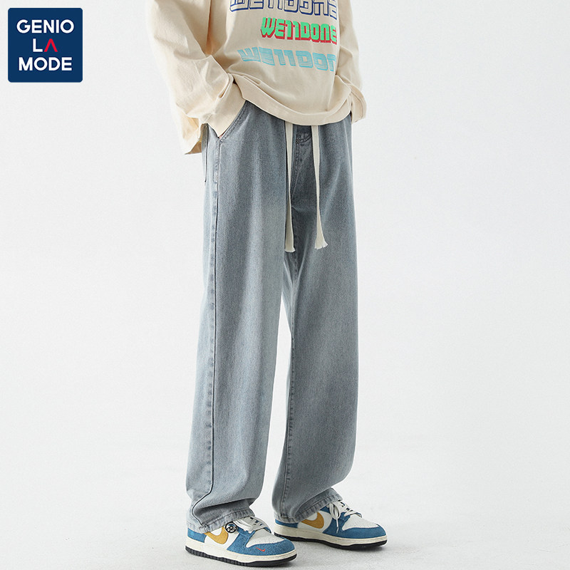 GENIOOLAMODE JEANS MENS THIN SUMMER 2024 NEW WASHED DISTRESSED STRAIGHT LEG PANTS