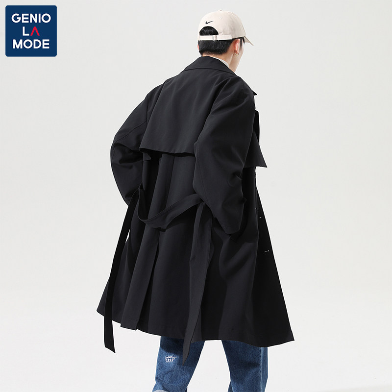 GENIOLAMODE KOREAN TREND TRENCH COAT MENS COAT: SPRING AND AUTUMN MID-LENGTH DOUBLE-BREASTED JACKET MENS CLOTHES