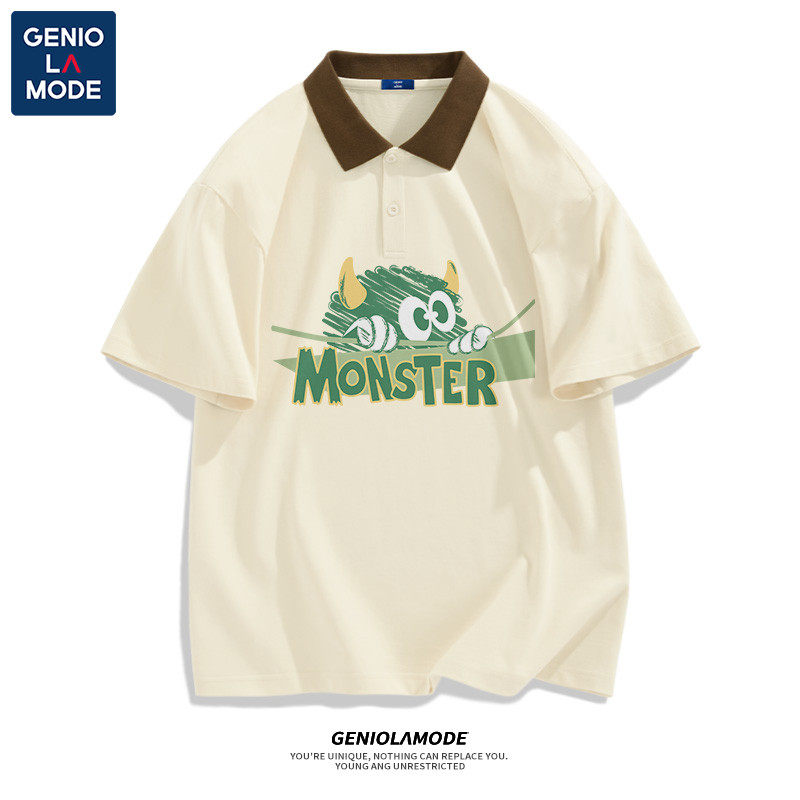 GENIOLA MODE SHIRT COLLAR T-SHIRT MENS SUMMER COTTON EUROPEAN AND AMERICAN HIGH STREET POLO SHIRT SHORT SLEEVE MENS