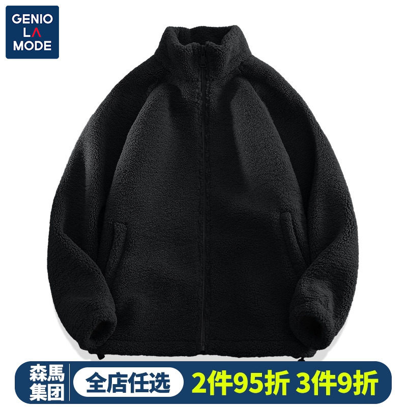 SEMIR GROUP GENIOLAMODE FLEECE JACKET MENS AUTUMN AND WINTER FLEECE PLUS PILE SUPER THICK LAMBSWOOL BLACK COTTON SUIT