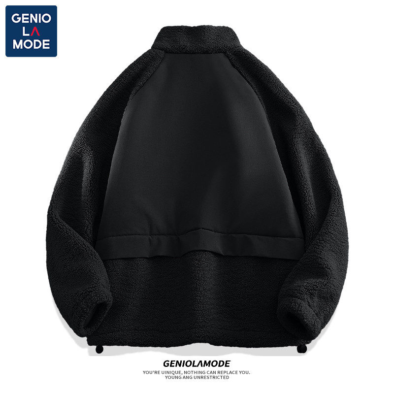 SEMIR GROUP GENIOLAMODE FLEECE JACKET MENS AUTUMN AND WINTER FLEECE PLUS PILE SUPER THICK LAMBSWOOL BLACK COTTON SUIT