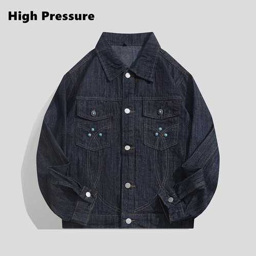 High Pressure美式复古绿松石刺绣夹克男女高级感宽松牛仔外套