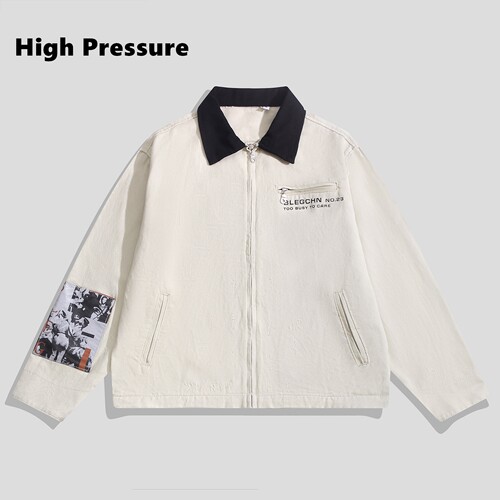 High Pressure美式复古人物印花底特律贴布工装夹克cleanfit外套