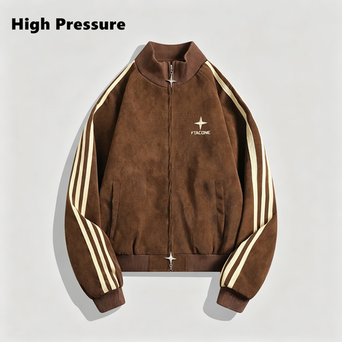 High Pressure美式复古机车立领夹克刺绣三条杠插肩拉链宽松外套