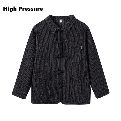 High Pressure新中式肌理外套水洗做旧夹克盘扣渐变牛仔宽松工装