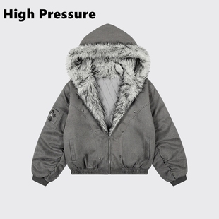 High Pressure美式座山雕加厚连帽棉服男冬季宽松保暖百搭棉衣