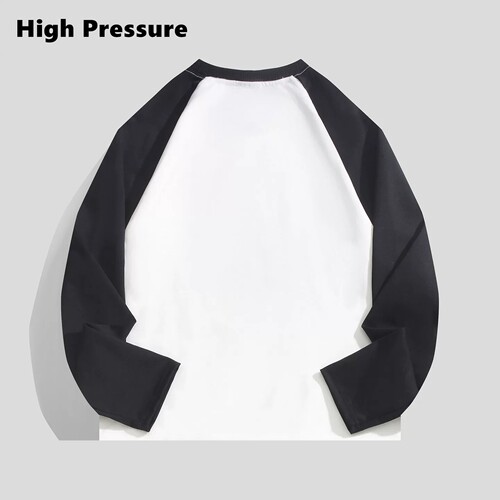 High Pressure美式复古vintage黑白拼色插肩袖人像印花长袖T恤