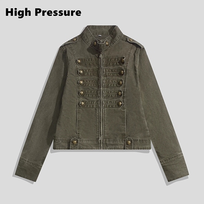High Pressure美式宫廷风解构设计感做旧夹克男女牛仔外套