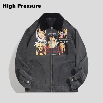 High Pressure美式复古人像印花水洗底特律工装夹克boxy外套