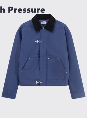 High Pressure美式复古藏蓝色巴恩风夹克男cleanfit翻领外套百搭
