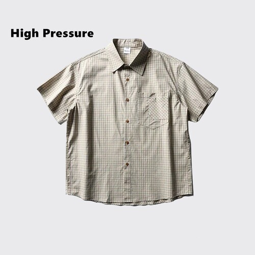 High Pressure日系复古双口袋格子短袖衬衫男夏通勤百搭半袖衬衣