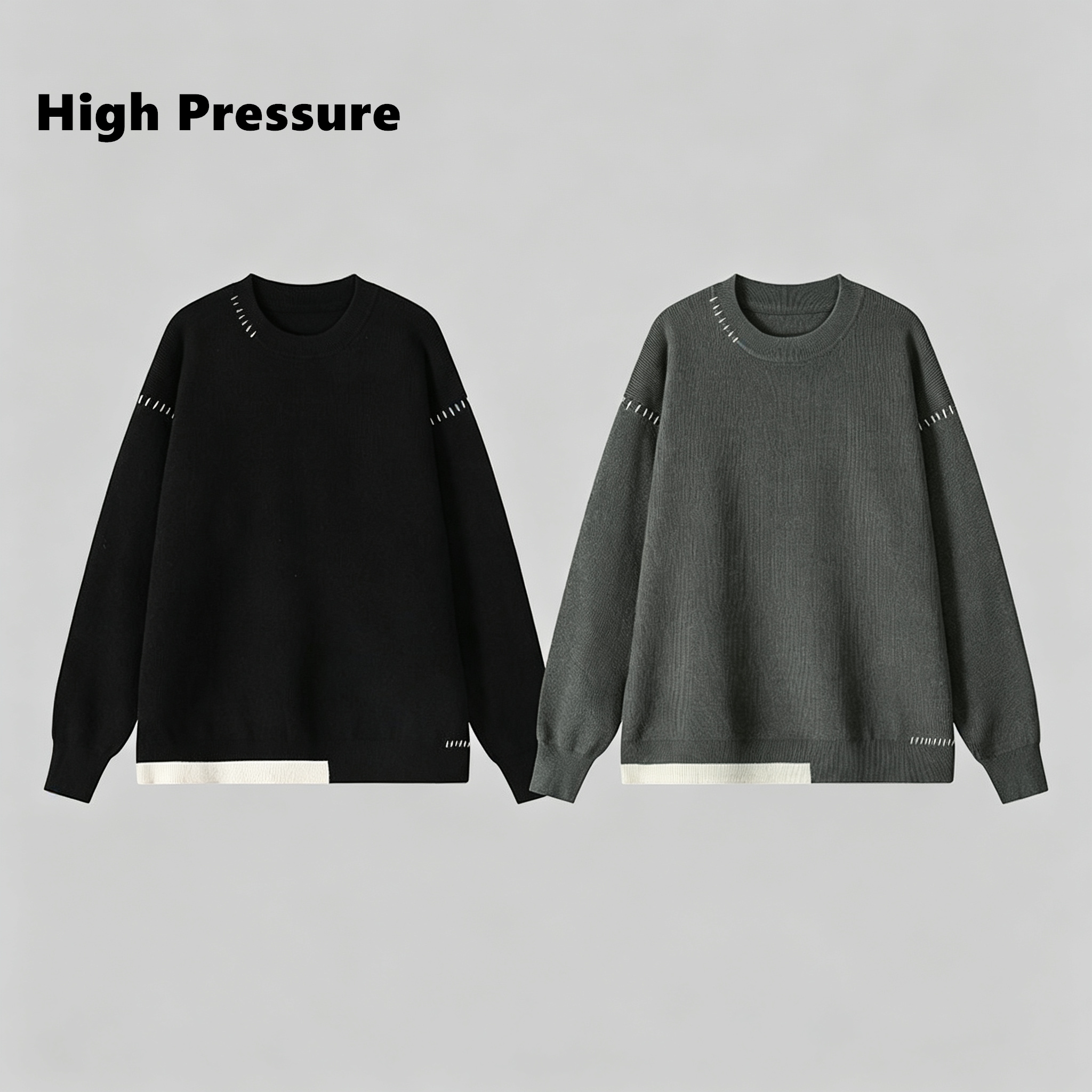 High Pressure慵懒风圆领毛衣男款秋冬vintage针织衫复古套头线衣