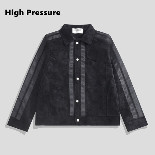 High Pressure设计感cleanfit织带拼接PU皮衣夹克中性风廓形外套