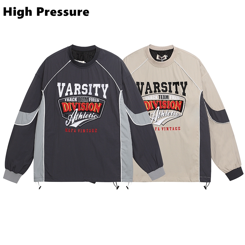 High Pressure美式复古机能风字母刺绣运动卫衣男女秋季设计感