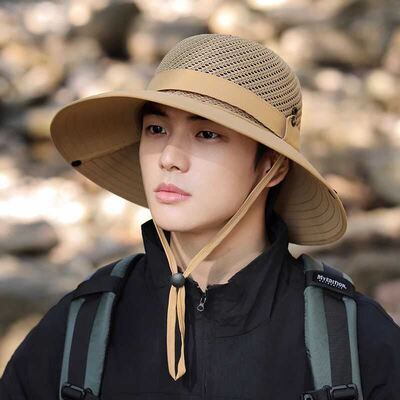 防晒帽男款遮阳防紫外线帽子夏遮脸透气渔夫帽户外登山钓鱼遮阳帽