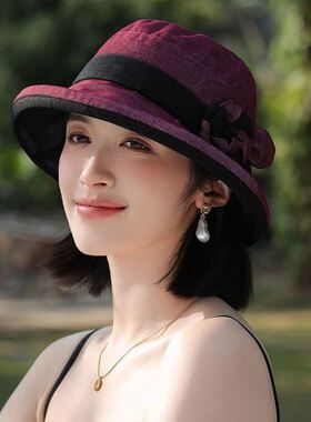 洋气好看的夏天帽子渔夫帽女士气质优雅百搭盆帽出游遮阳防晒法式