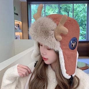 雷锋帽女款2025新款冬天加绒加厚护耳防风防寒东北棉帽女可爱冷帽