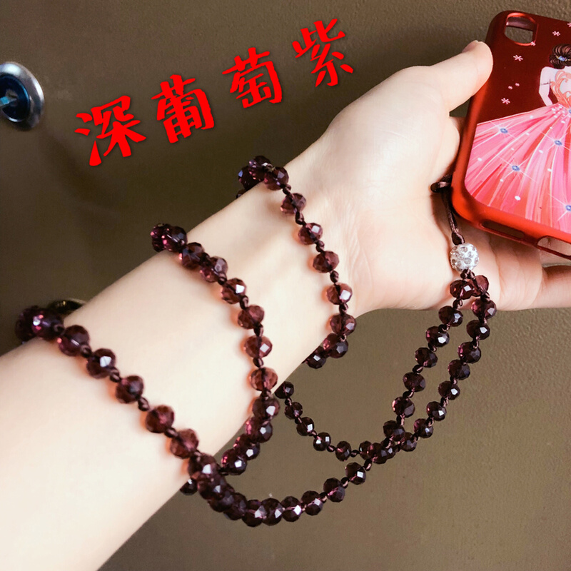 手机长款挂链水晶珠子挂脖牢固手工时尚工牌工Q作牌挂绳新款女挂