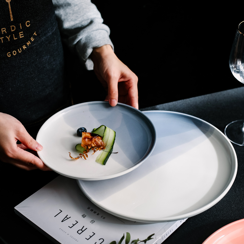 创意陶瓷盘子家用釉下彩牛排盘菜盘漂亮10寸盘ins风西餐意面盘