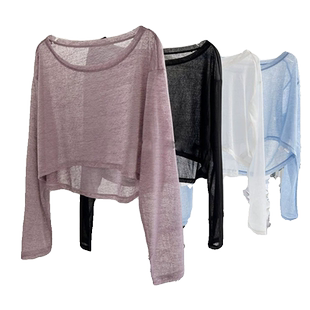 瑜伽服女短款透气宽松显瘦罩衫小众普拉提跑步健身长袖上衣夏