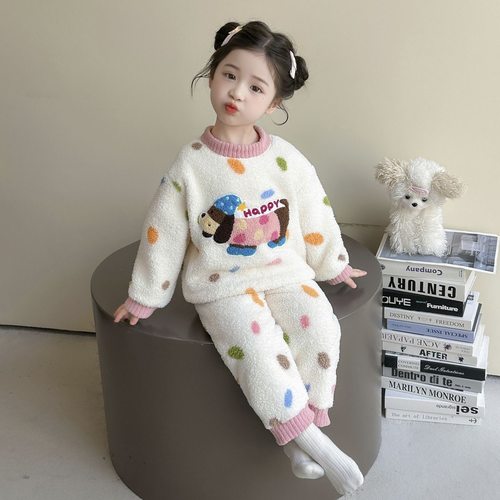 2025新款女童睡衣冬款加厚儿童女孩宝宝卡通舒适家居服套装潮