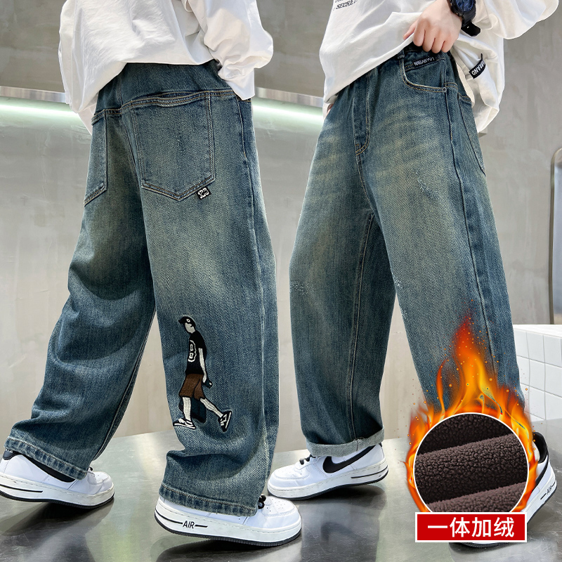 男童加绒牛仔裤秋冬款2024