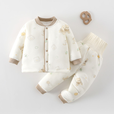 婴儿120g保暖衣服秋冬装夹棉高腰护肚新生儿男女宝宝纯棉分体套装