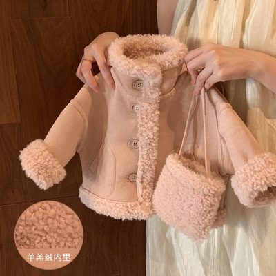甜美女童仿鹰皮绒外套冬装