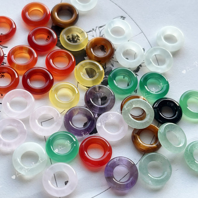 12mm天然粉晶水泡圈 新疆白玉圆圈虎眼石圈圈古风吊坠材料圆环