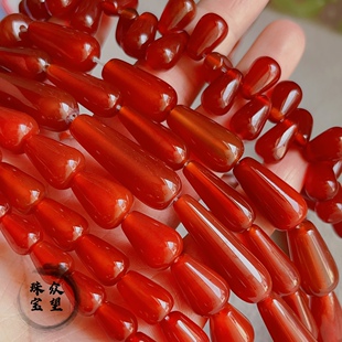 天然红玛瑙直孔簪头 红玛瑙水滴散珠古风玛瑙流苏diy发簪璎珞材料