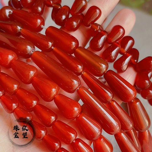 天然红玛瑙直孔簪头 红玛瑙水滴散珠古风玛瑙流苏diy发簪璎珞材料