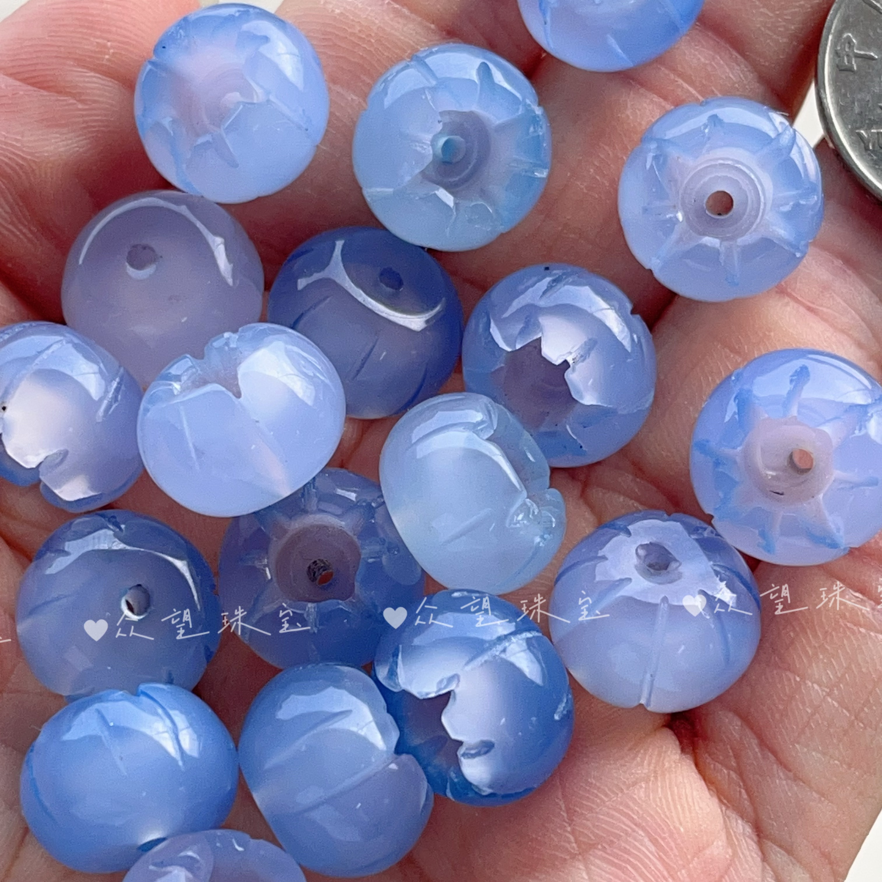 10*14mm天然蓝玛瑙碗花 蓝色碗花古风发簪璎珞饰品配件diy材料