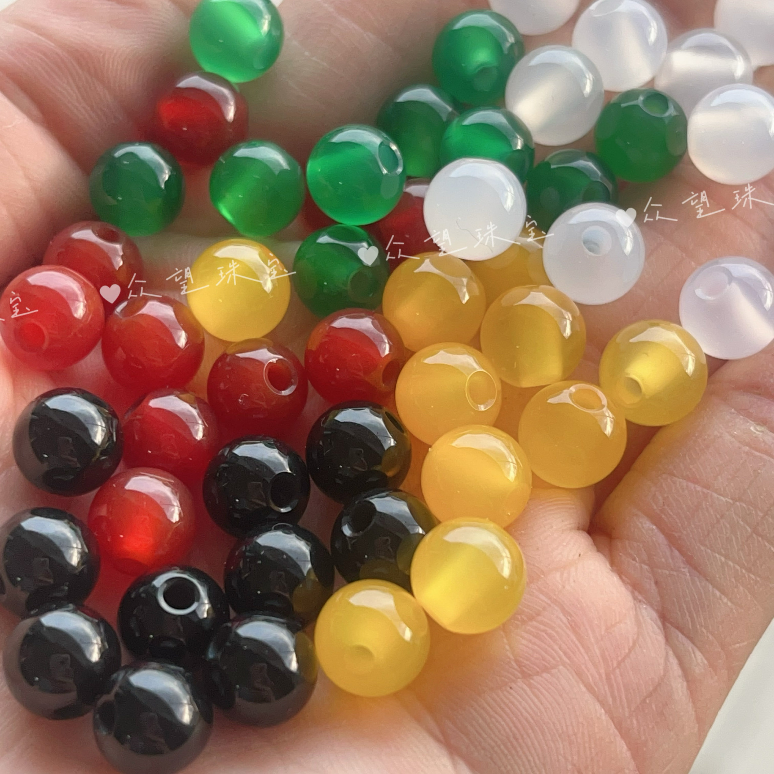 大孔珠子散珠红黑天然玛瑙配珠diy手链串珠尾珠2mm大孔径隔珠配件