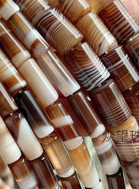 天然咖啡色缠丝玛瑙圆管珠6*16mm管状散珠手工DIY饰品配件材料