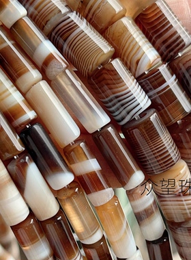 天然咖啡色缠丝玛瑙圆管珠6*16mm管状散珠手工DIY饰品配件材料