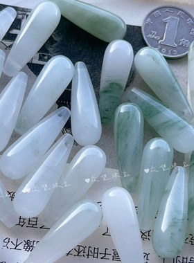 约9x27mm天然飘花天山翠水滴吊坠  DIY手链项链耳环绿色配饰