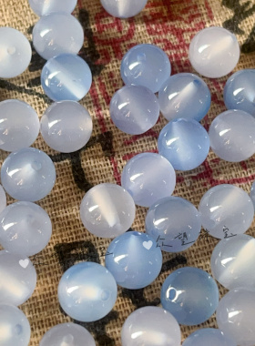 浅蓝色玛瑙圆珠  通孔灰蓝色玛瑙散珠手串发簪半成品 diy饰品配件