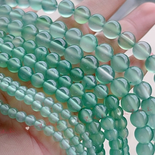 天然浅绿色玛瑙条珠圆珠散串珠手工diy项链手链古风发簪配件
