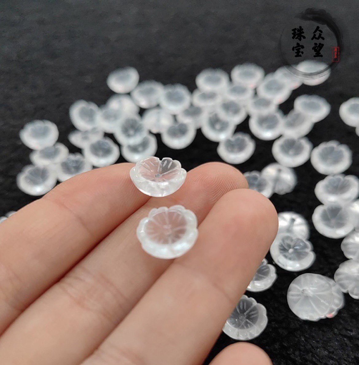 11mm天然白水晶碗花 水晶花托 白水晶散珠
