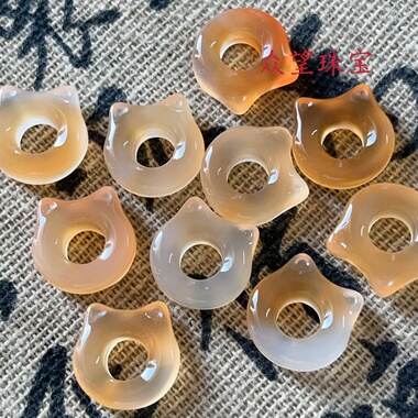 14mm 天然高冰俏色玛瑙猫咪圈跑环  糖色无孔猫耳朵平安扣吊坠
