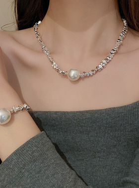 几何不规则拼接珍珠项链女高级设