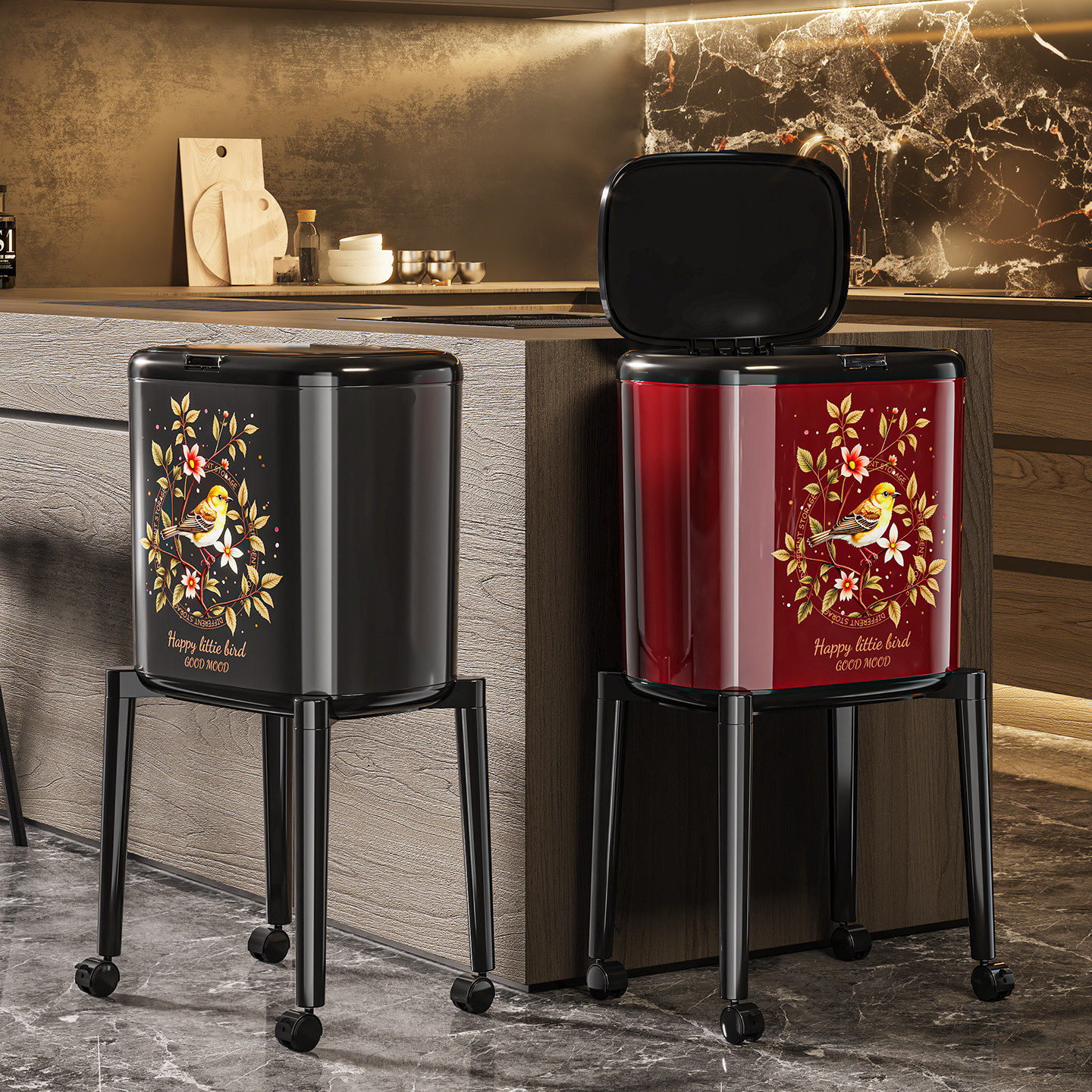 厨房垃圾桶2026新款家用高脚带盖可移动大容量免弯腰专用高颜值桶