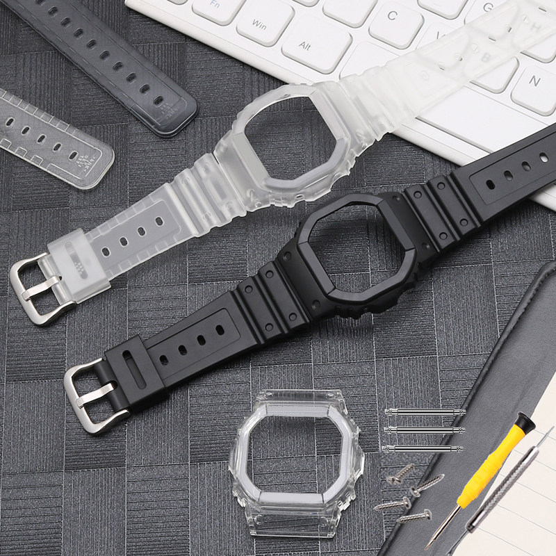 适配卡西欧小方块树脂表壳表带DW5600HR/E/WM/SKC/LS GWB5600配件