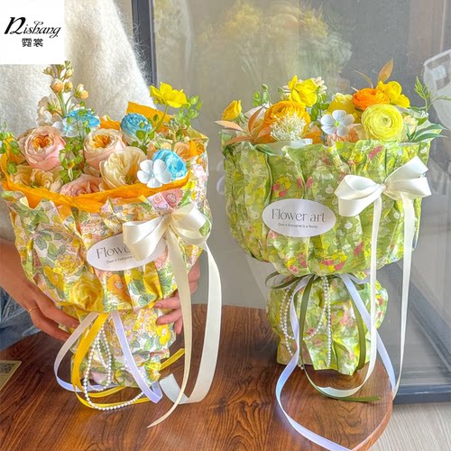 春日繁花风华纸小碎花油画风牛皮纸鲜花花束包花纸花艺礼物背景纸