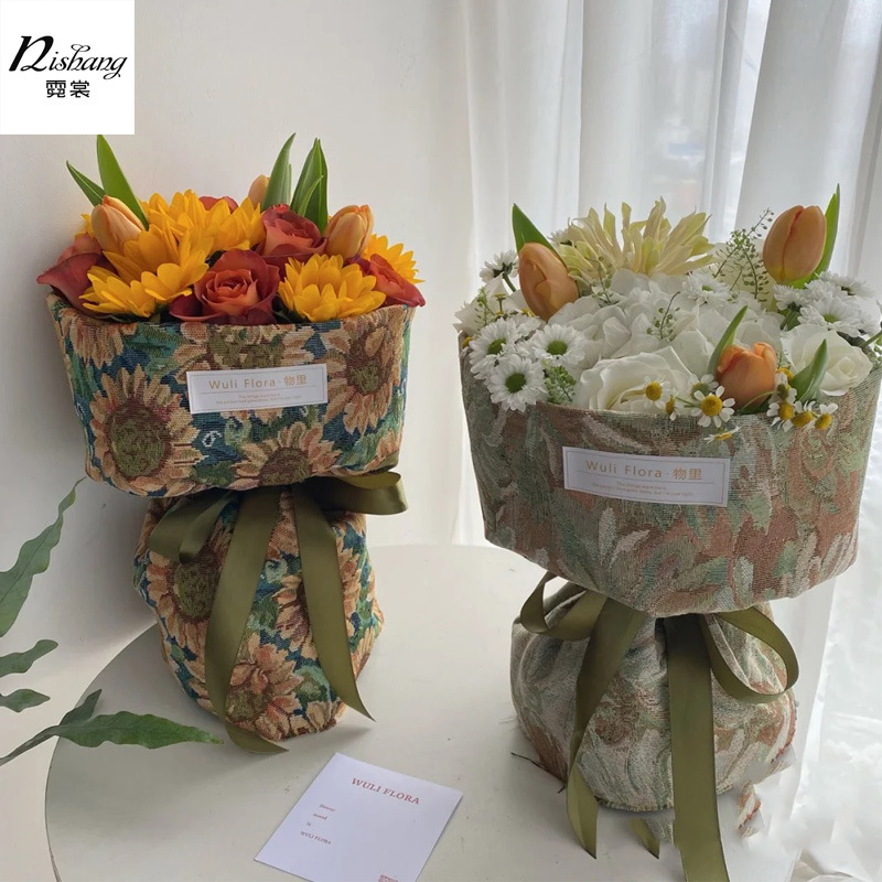 新布艺复古鲜花包装纸小香风