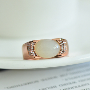 S925银镀18K金镶嵌天然新疆和田玉男款戒指高档时尚指环玉石饰品