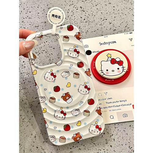 壳乙 生日帽kitty磁吸支架适用苹果16Promax手机壳iphone15pro新款