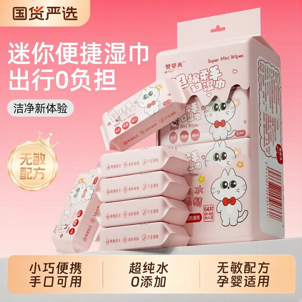 迷你湿巾婴儿湿巾纸卫生清洁迷你儿童湿纸巾便携温和小包手口湿巾